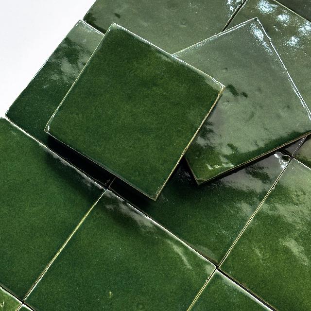 Green Evelyn Handmade Zellige 100 x 100 x 12mm | The Blue Space
