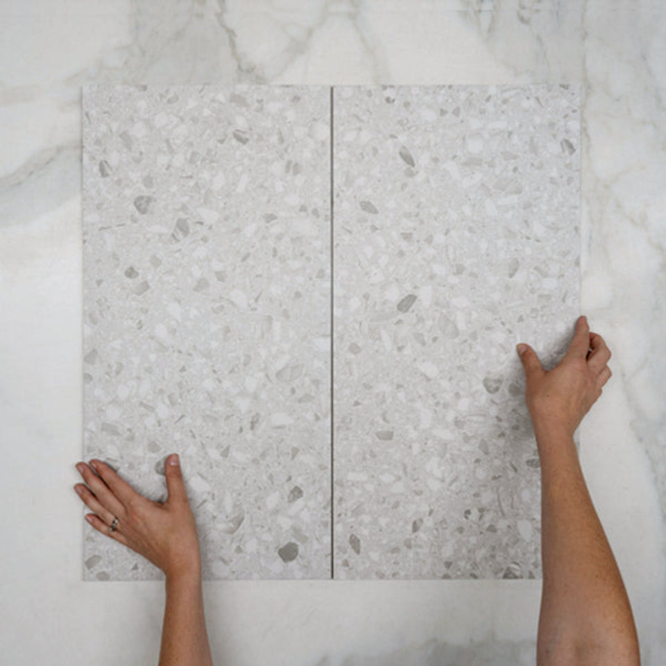 Grey Clio Terrazzo Tile Tech Grip 300 x 600mm Porcelain