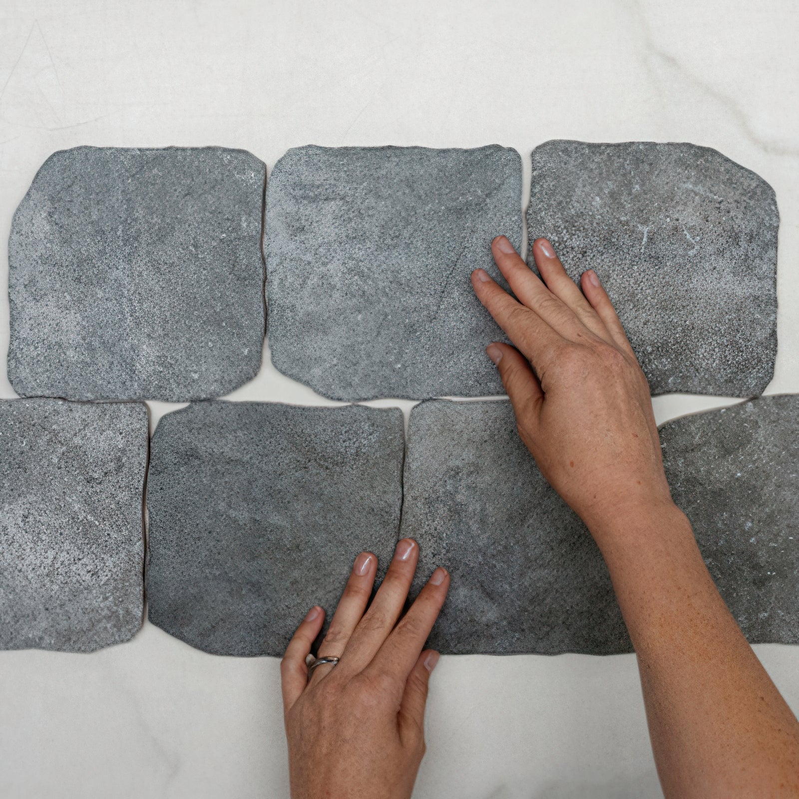 With Hand Grey Settlers Cobble Stone 150 x 150mm Porcelain 15COUDGM - The Blue Space