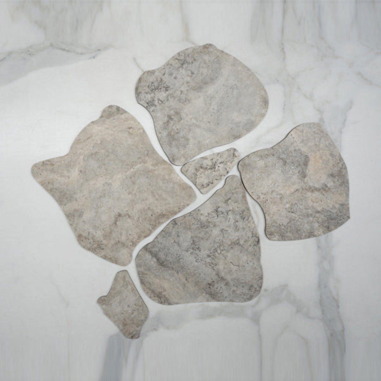 No Hand Grey Valerie Travertine Tile P4 Tech Grip Porcelain Crazy Pave | The Blue Space