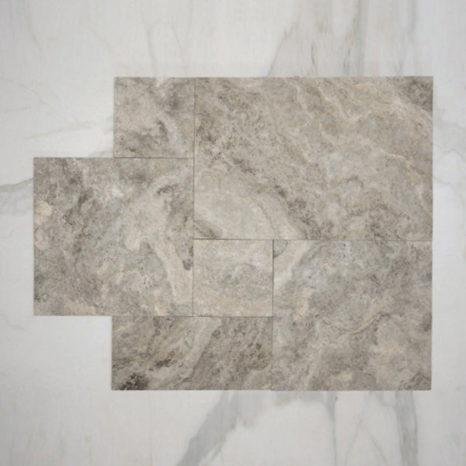 Grey Valerie Travertine Tile P4 Tech Grip Porcelain French Pattern - The Blue Space