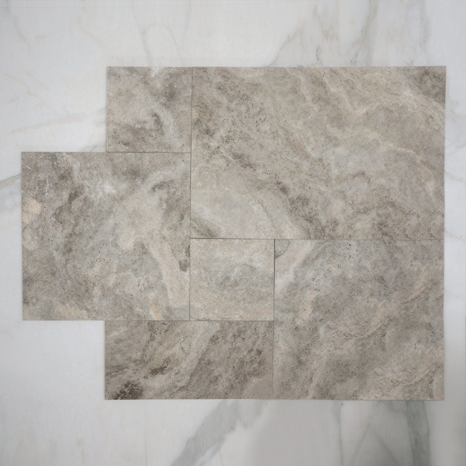 Grey Valerie Travertine Tile P4 Tech Grip Porcelain French Pattern - The Blue Space