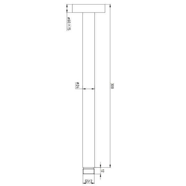 Technical Drawing - Indigo Ciara Ceiling Shower Arm 300mm Matte Black US2006MB