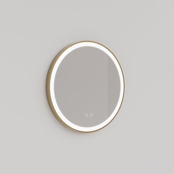 Ingrain Round Brushed Gold Framed Frontlit Mirror 600mm