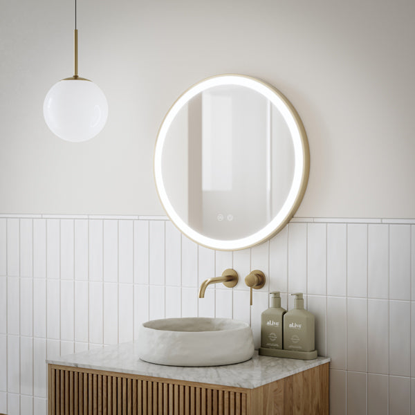 Ingrain Round Brushed Gold Framed Frontlit Mirror 600mm