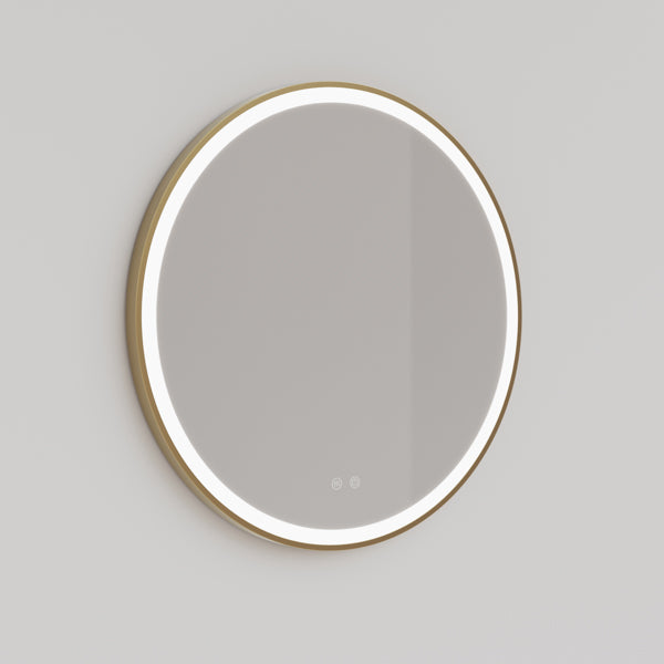 Ingrain Round Brushed Gold Framed Frontlit Mirror 800mm