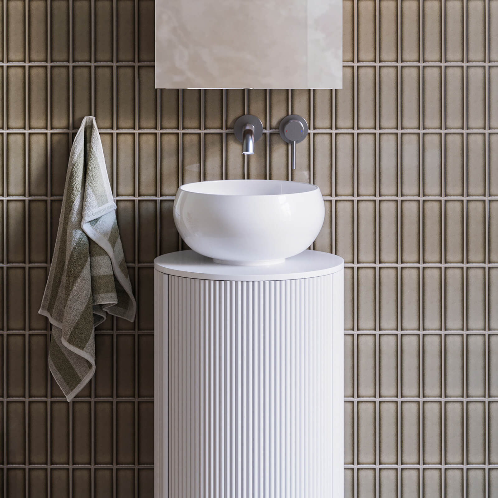 Ingrain Round Fluted Powder Room Vanity 400mm White | The Blue Space