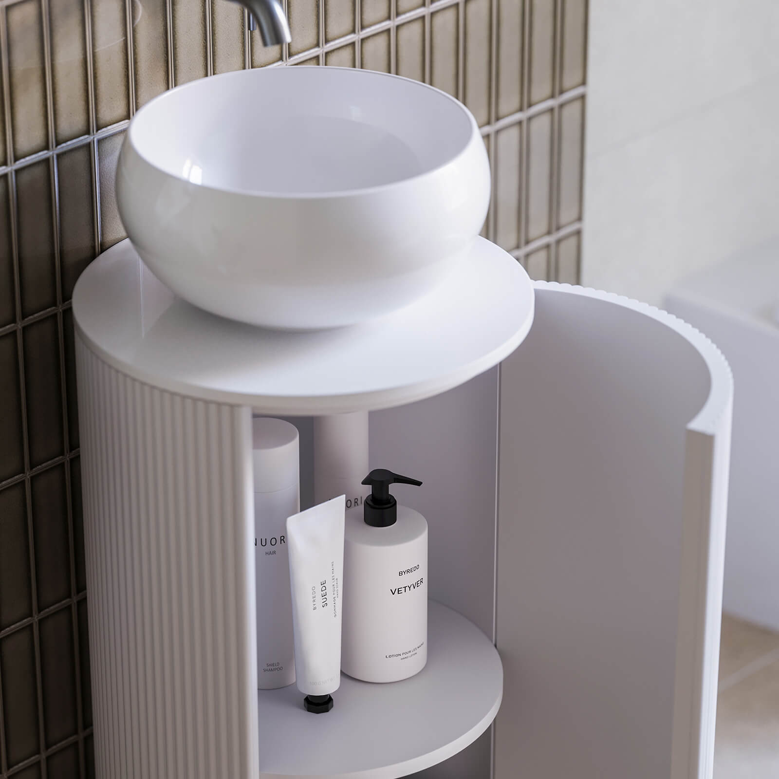 Ingrain Round Fluted Powder Room Vanity 400mm White | The Blue Space