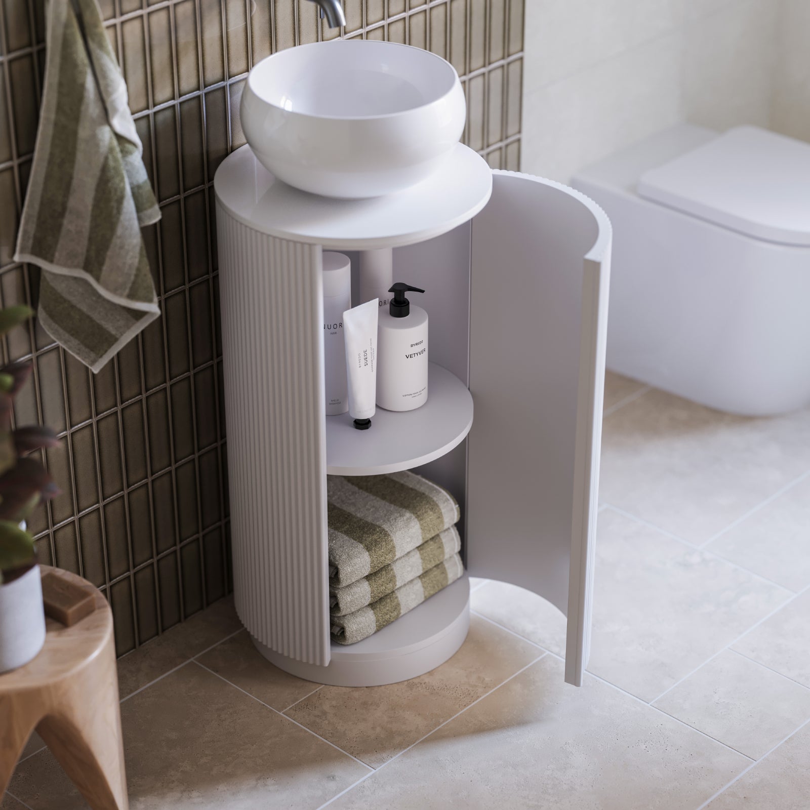 Ingrain Round Fluted Powder Room Vanity 400mm White | The Blue Space