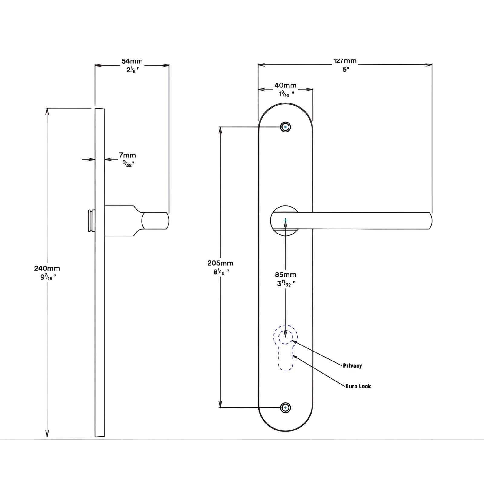 Line Drawing Iver Baltimore Lever Oval Backplate Entrance Kit with High Security Lock Satin Nickel 14726KENTR60KT - The Blue Space