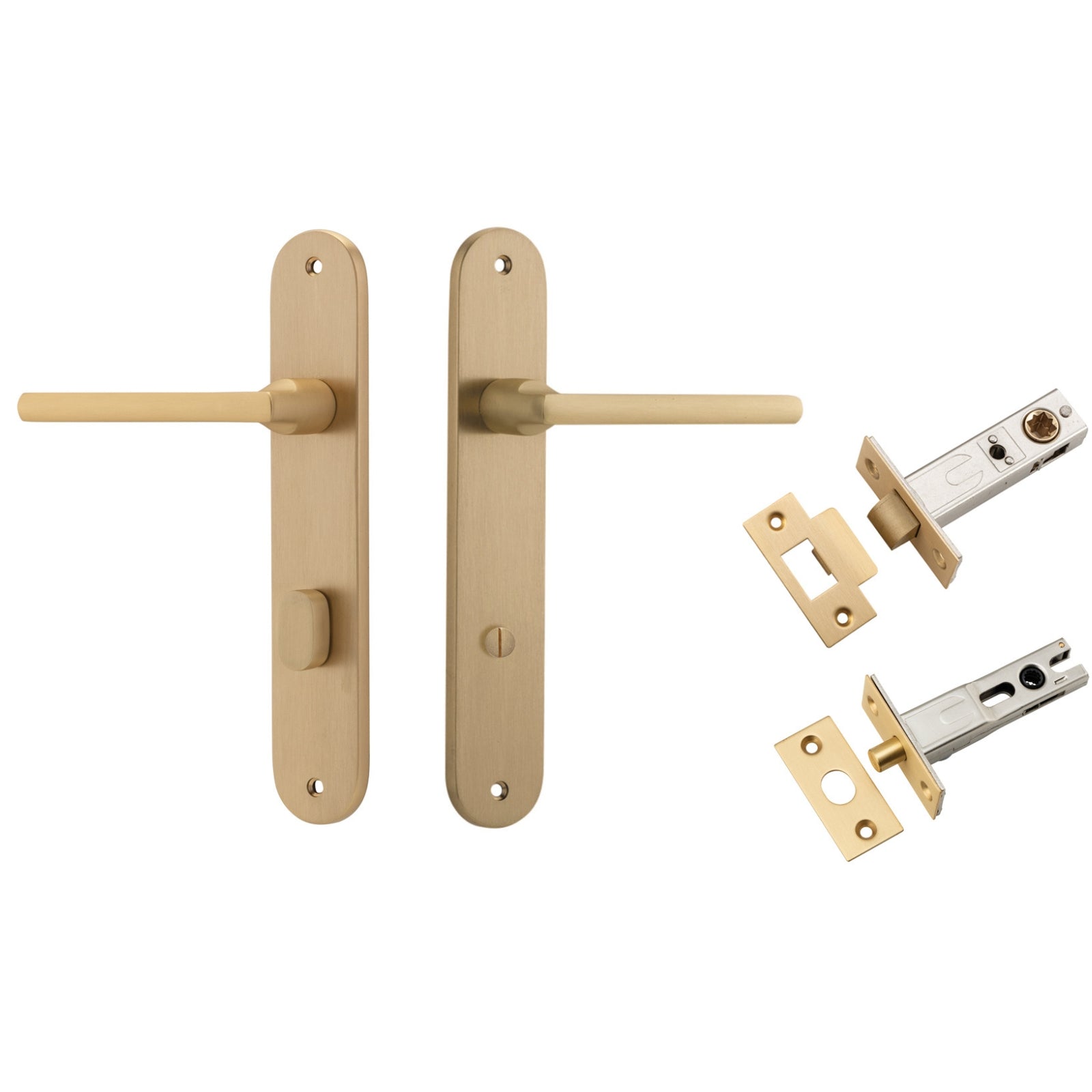 Iver Baltimore Lever Oval Backplate Privacy Kit with Privacy Turn Brushed Brass 15226KPRIV60 - The Blue Space
