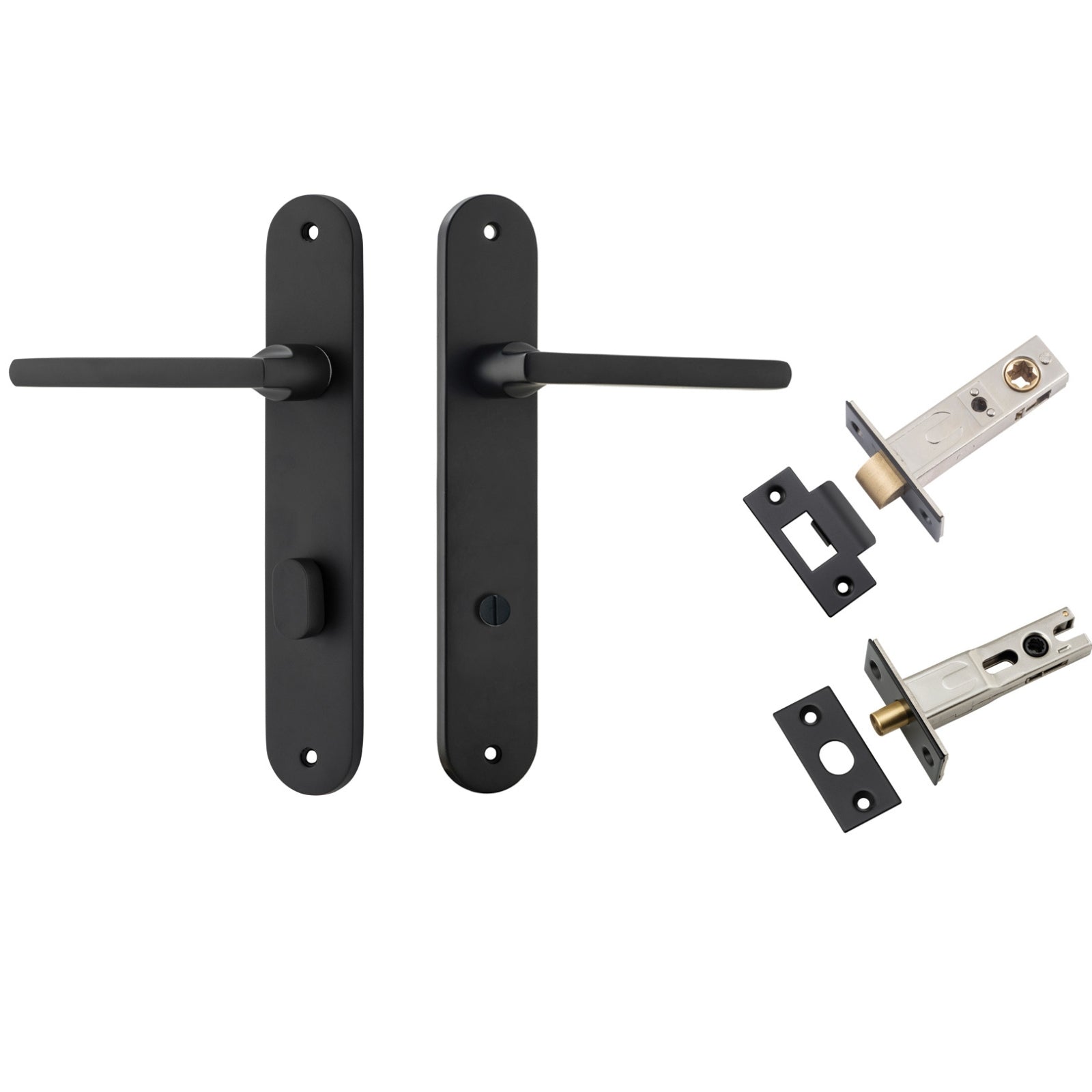 Iver Baltimore Lever Oval Backplate Privacy Kit with Privacy Turn Matte Black 12726KPRIV60 - The Blue Space
