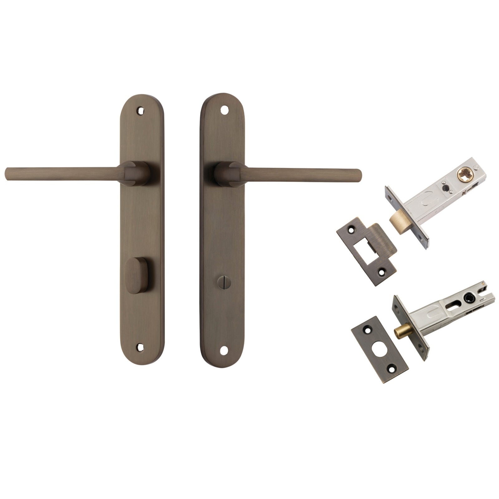 Iver Baltimore Lever Oval Backplate Privacy Kit with Privacy Turn Signature Brass 10726KPRIV60 - The Blue Space