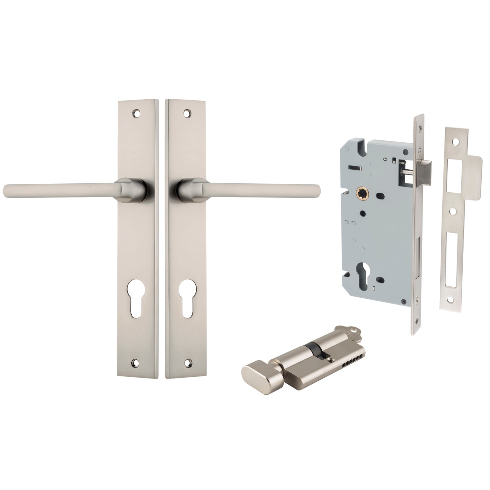 Iver Baltimore Lever Rectangular Backplate Entrance Kit with High Security Lock Satin Nickel 14702KENTR60KT - The Blue Space