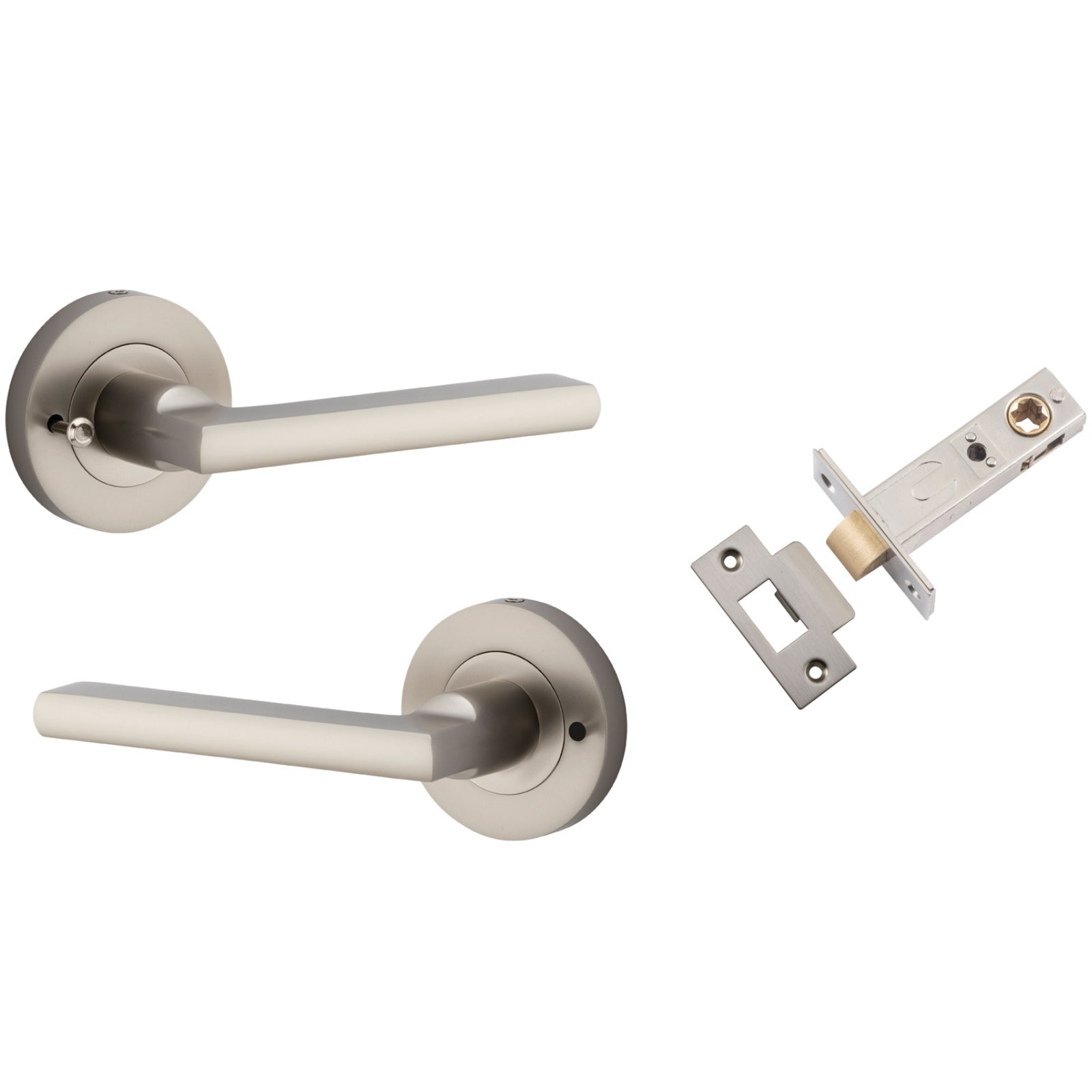 Iver Baltimore Lever Round Rose (Inbuilt Privacy) Satin Nickel 9219KIBPRIV60 - The Blue Space