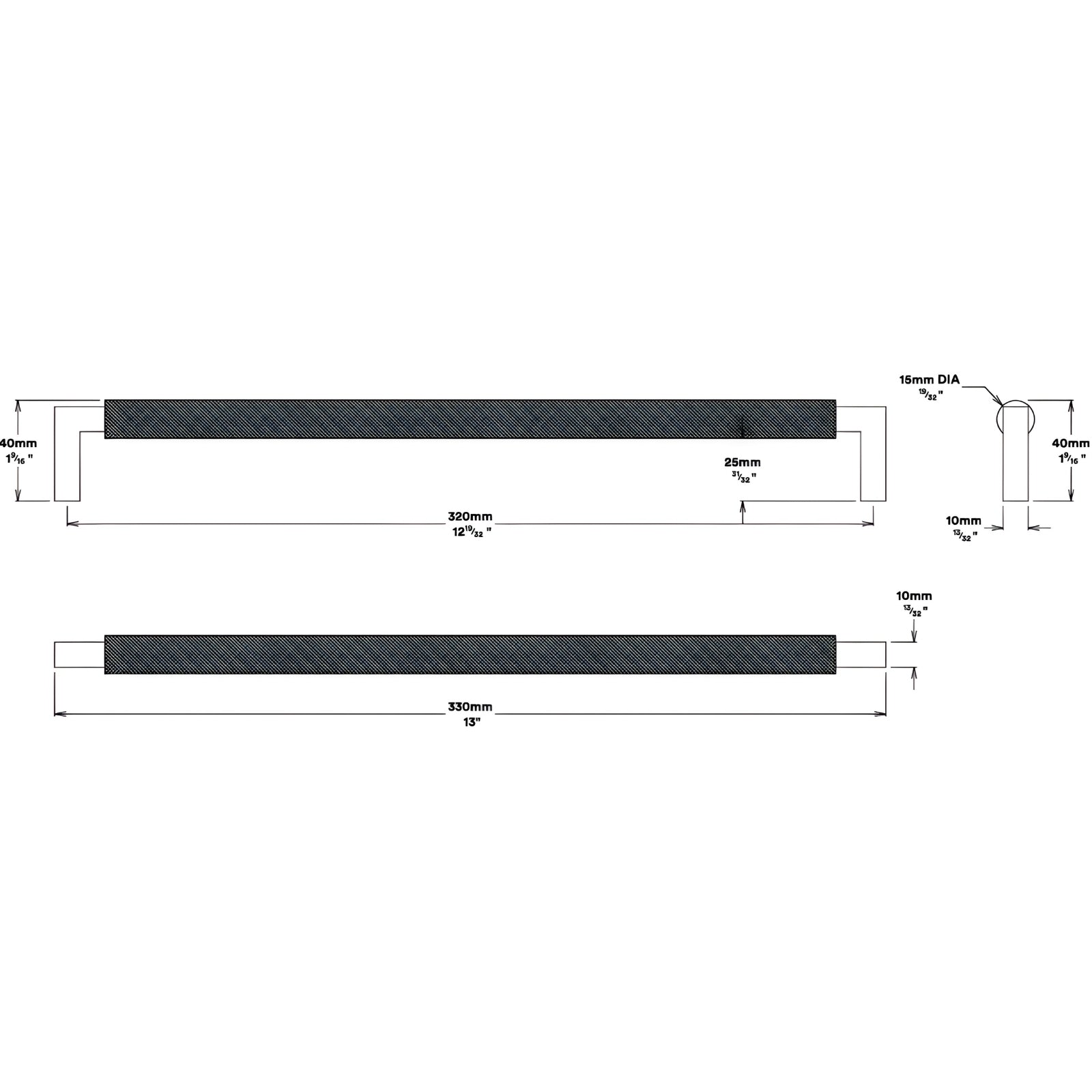 Line Drawing Iver Brunswick 320mm Cabinet Pull Handle Matte Black 22131 - The Blue Space