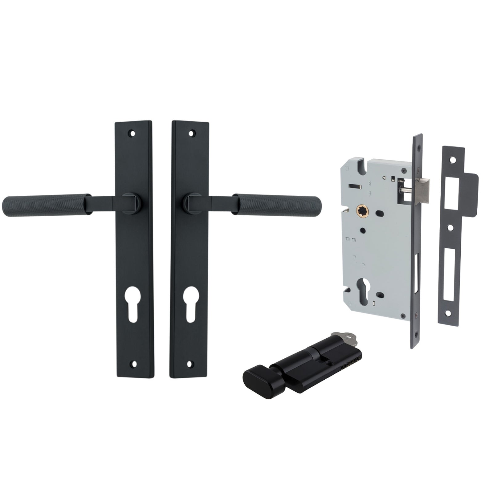 Iver Brunswick Lever Rectangular Backplate Entrance Kit with High Security Lock Matte Black 12752KENTR60KT - The Blue Space