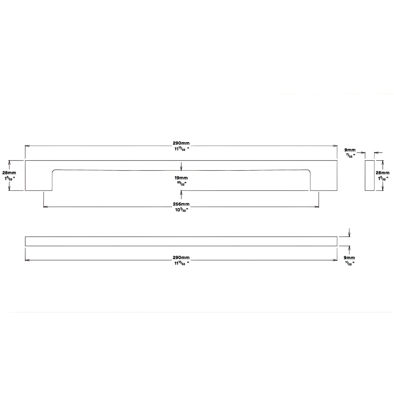Line Drawing Iver Cali 256mm Cabinet Pull Handle Brushed Brass SDG-0557 - The Blue Space