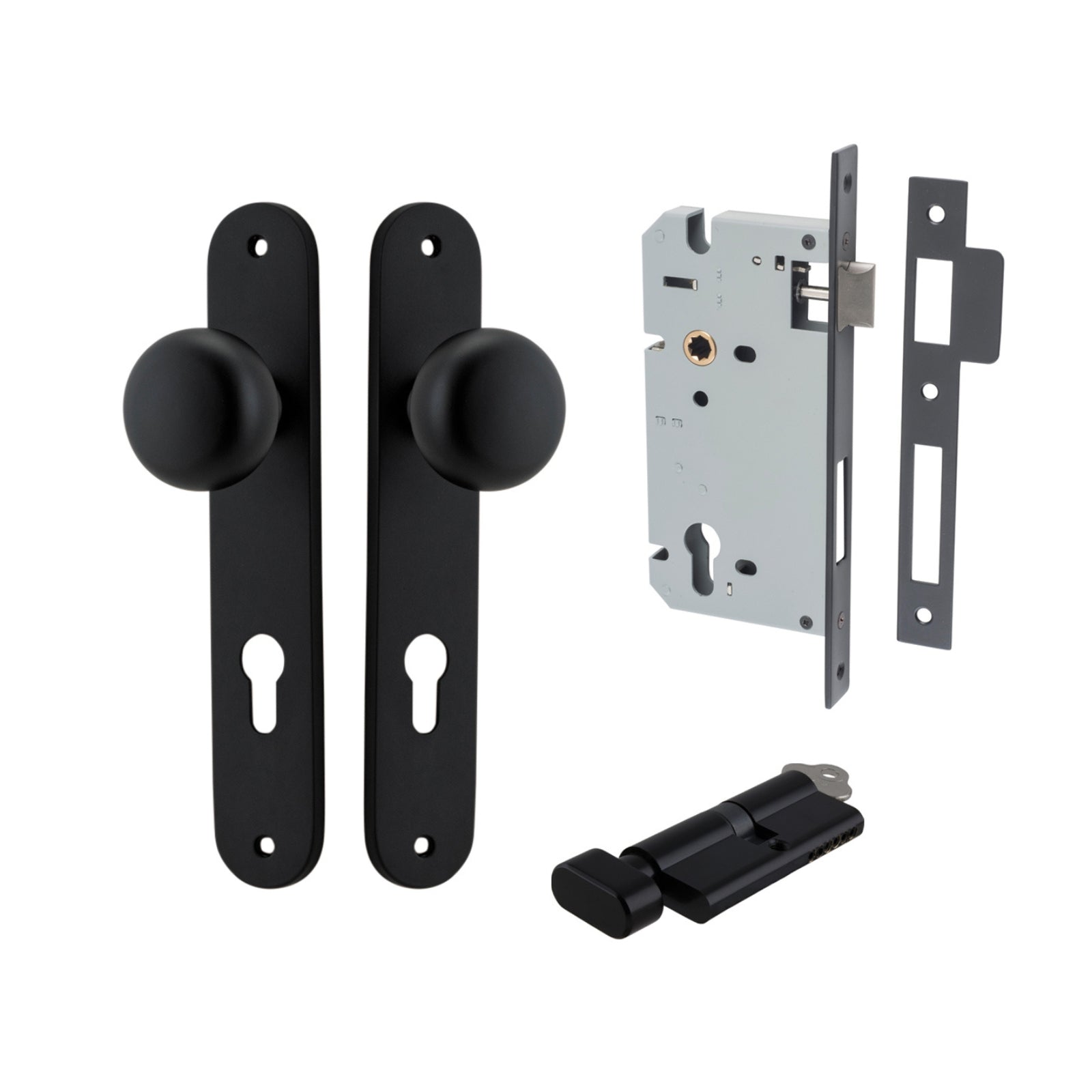 Iver Cambridge Knob Oval Backplate Entrance Kit with High Security Lock Matte Black 12834KENTR60KT - The Blue Space