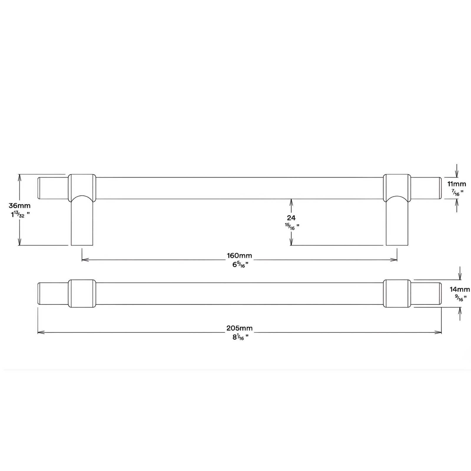 Line Drawing Iver Helsinki 160mm Cabinet Pull Handle Matte Black 21013 - The Blue Space