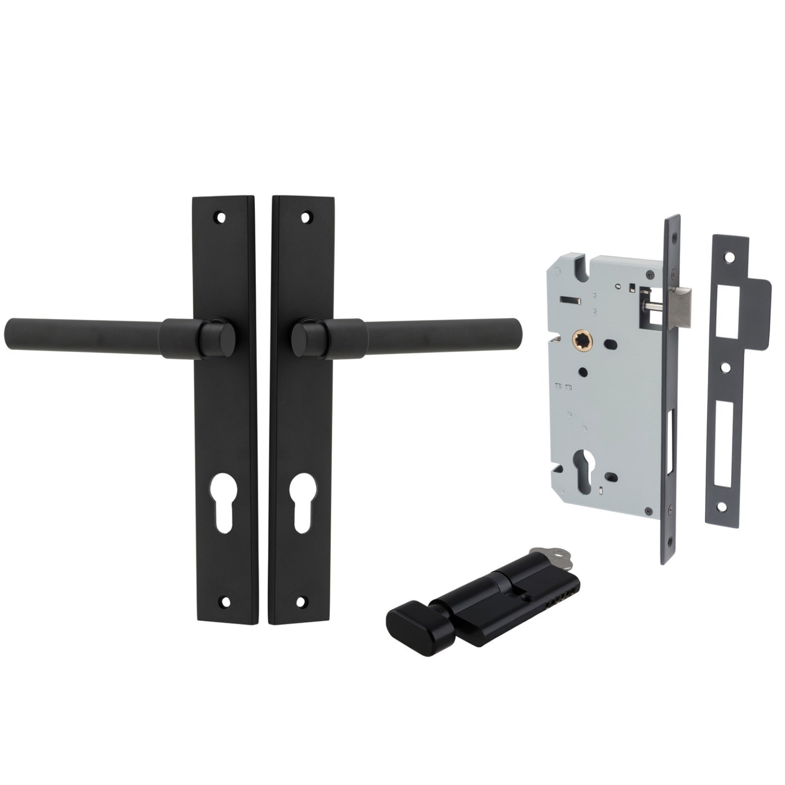 Iver Helsinki Lever Rectangular Backplate Entrance Kit with High Security Lock Matte Black 12896KENTR60KT - The Blue Space