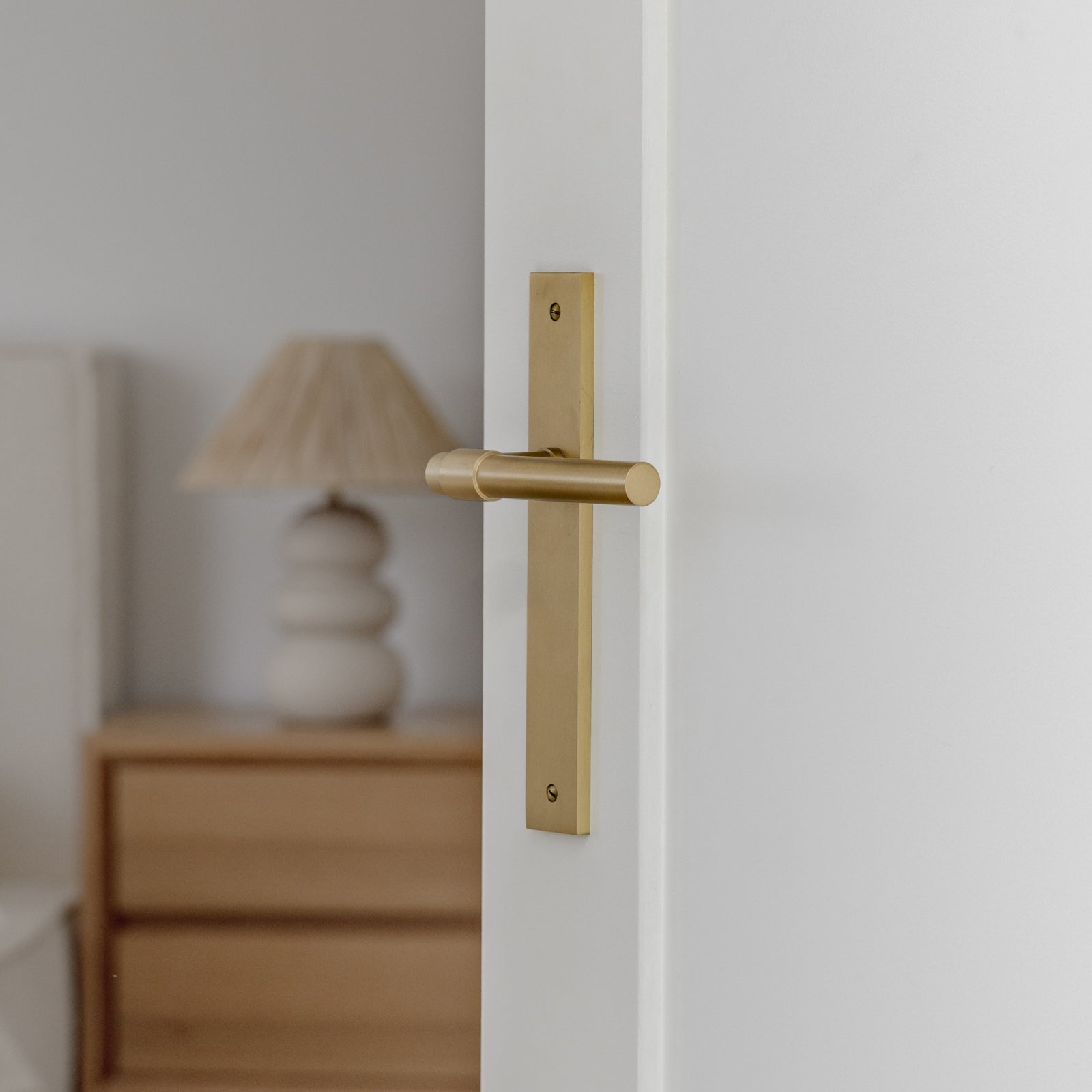 Detail Iver Helsinki Lever Rectangular Backplate Passage Kit Brushed Gold PVD 16396KPASS60 - The Blue Space
