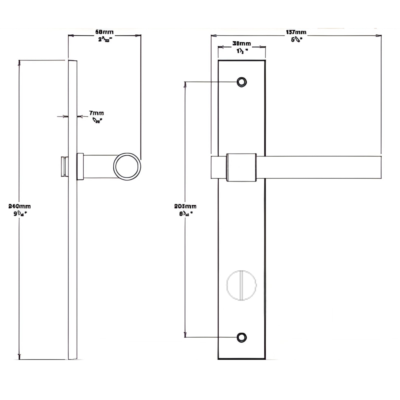 Line Drawing Iver Helsinki Lever Rectangular Backplate Privacy Kit with Privacy Turn Brushed Brass 15396KPRIV60 - The Blue Space