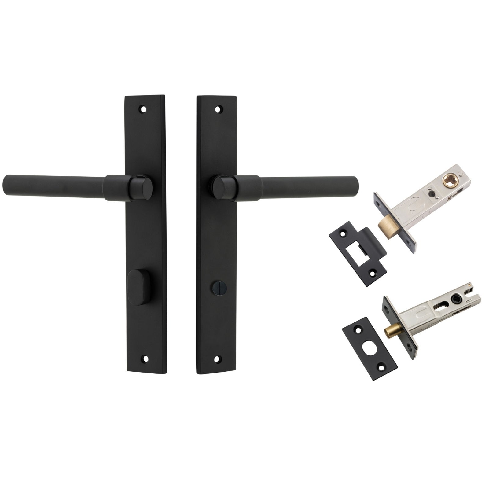 Iver Helsinki Lever Rectangular Backplate Privacy Kit with Privacy Turn Matte Black 12896KPRIV60 - The Blue Space