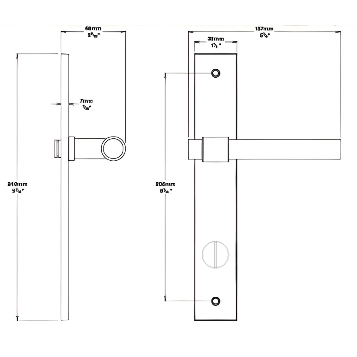 Line Drawing Iver Helsinki Lever Rectangular Backplate Privacy Kit with Privacy Turn Signature Brass 10896KPRIV60 - The Blue Space