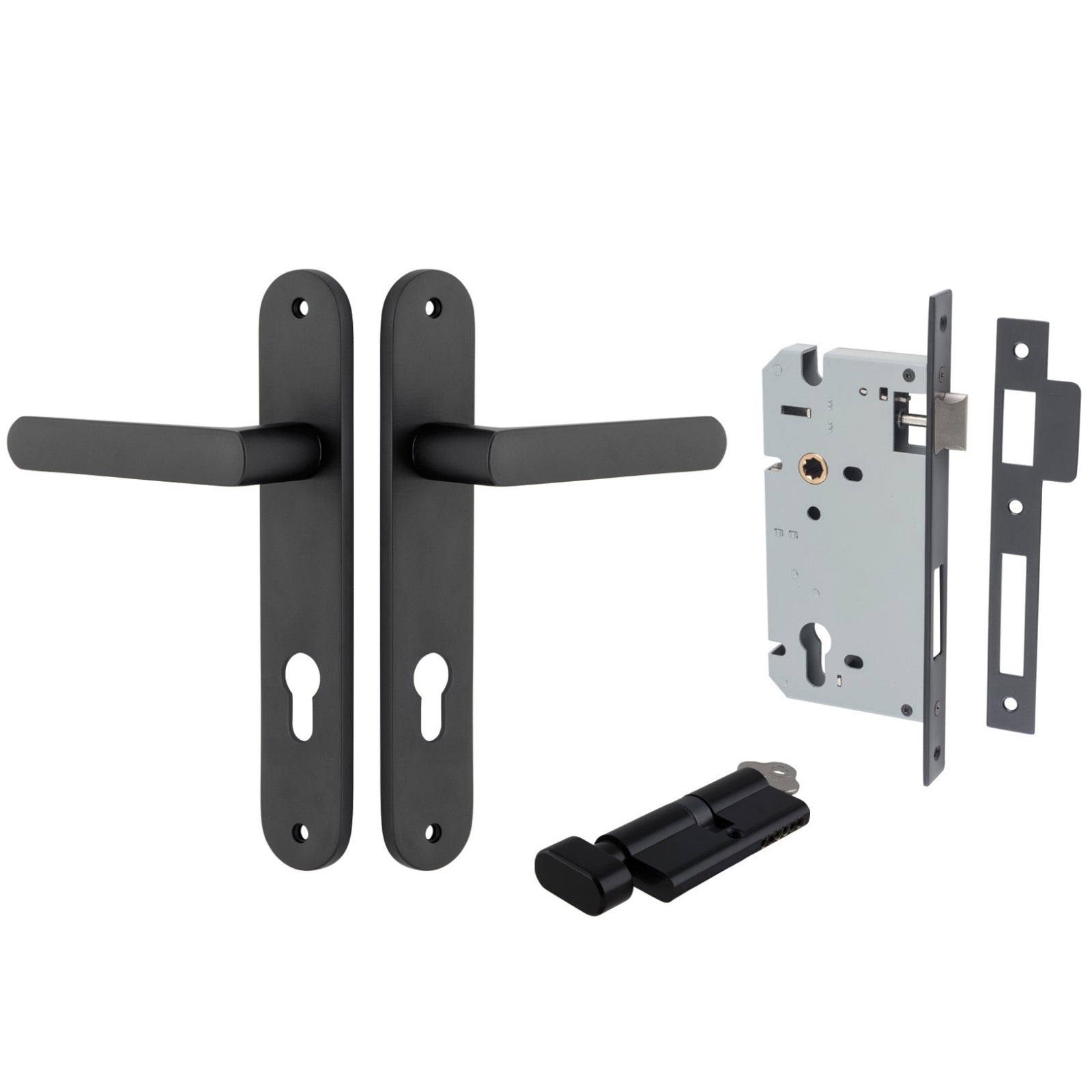 Iver Osaka Lever Oval Backplate Entrance Kit with High Security Lock Matte Black 12864KENTR60KT - The Blue Space