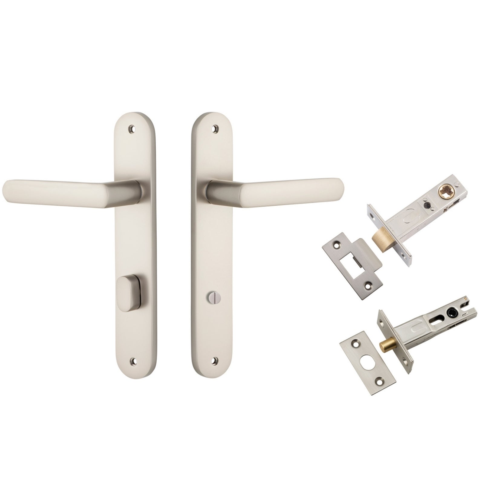 Iver Osaka Lever Oval Backplate Privacy Kit with Privacy Turn Satin Nickel 14864KPRIV60 - The Blue Space