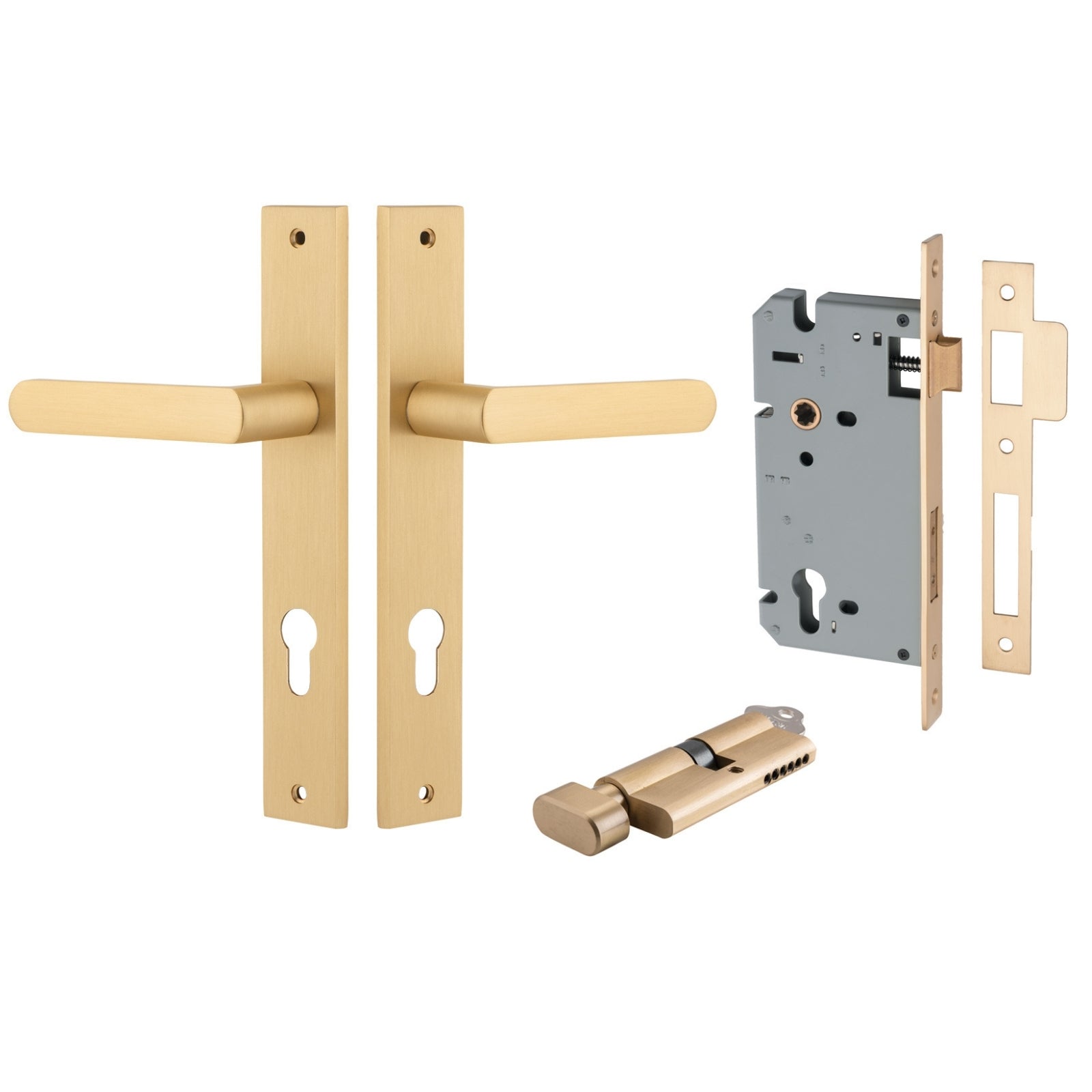 Iver Osaka Lever Rectangular Backplate Entrance Kit with High Security Lock Brushed Brass 15360KENTR60KT - The Blue Space