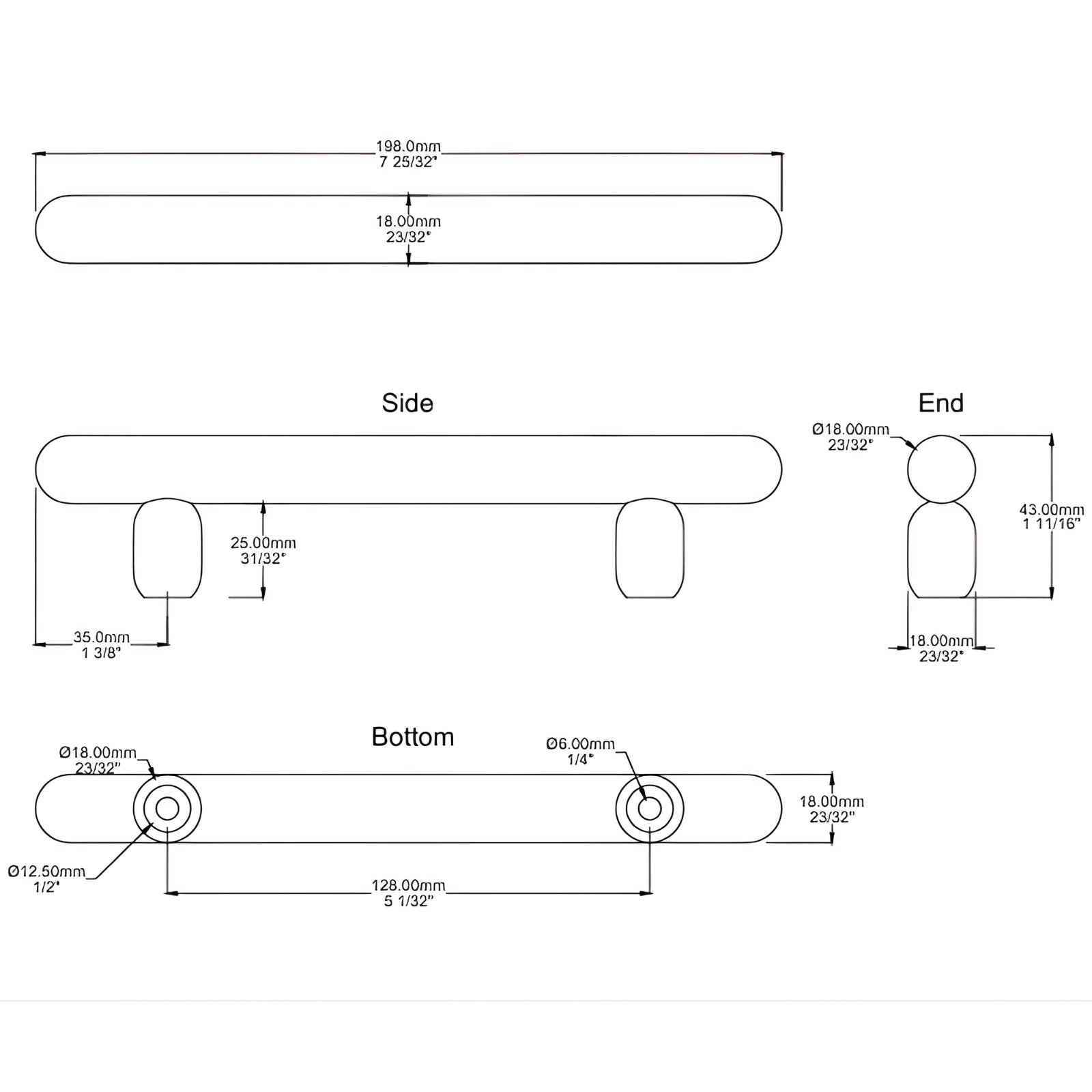Line Drawing Iver Puerto 128mm Cabinet Pull Handle Polished Chrome 24034 - The Blue Space