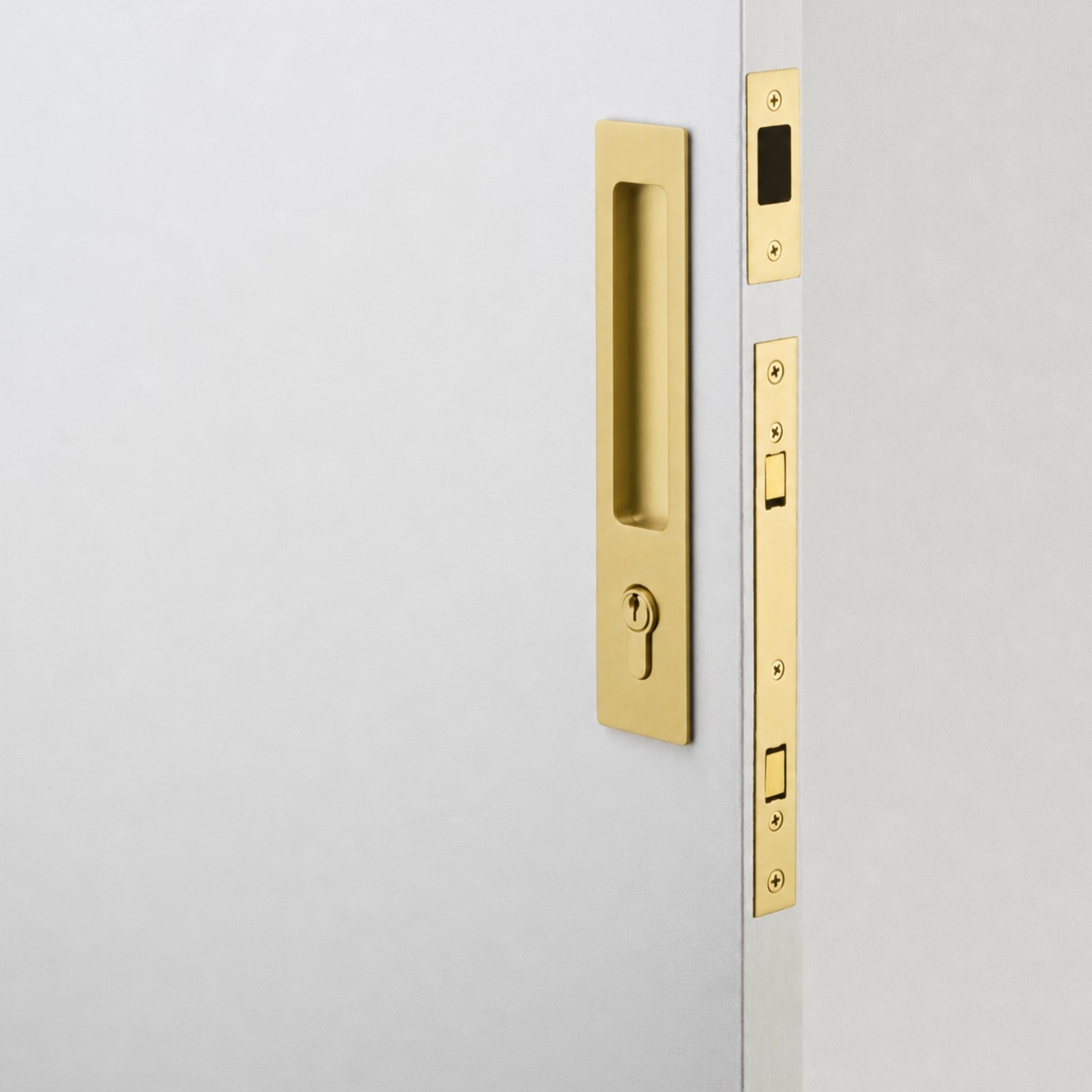 Project Image Iver Rectangular Sliding Door Pull Entrance Kit with High Security Lock Brushed Gold PVD 17181E - The Blue Space