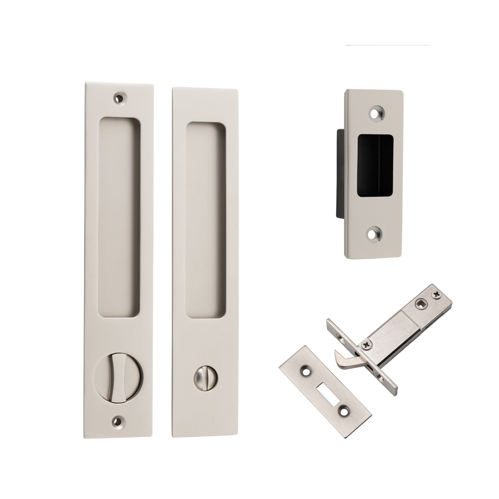Iver Rectangular Sliding Door Pull Privacy Kit with Privacy Turn Satin Nickel 21419P - The Blue Space
