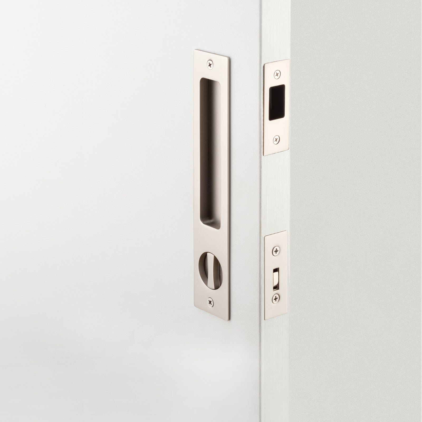Lifestyle Iver Rectangular Sliding Door Pull Privacy Kit with Privacy Turn Satin Nickel 21419P - The Blue Space