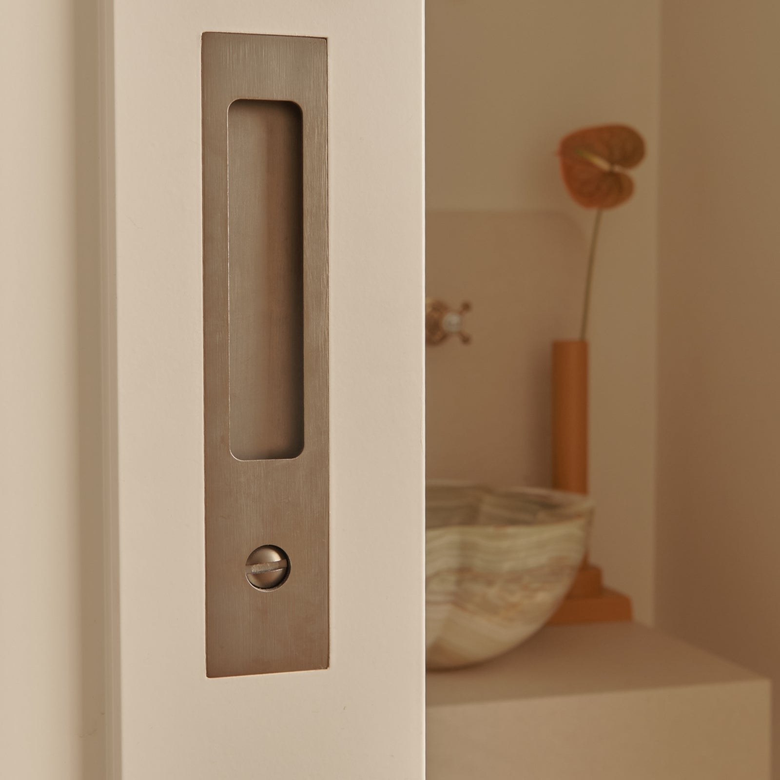 Project Image Iver Rectangular Sliding Door Pull Privacy Kit with Privacy Turn Satin Nickel 21419P - The Blue Space