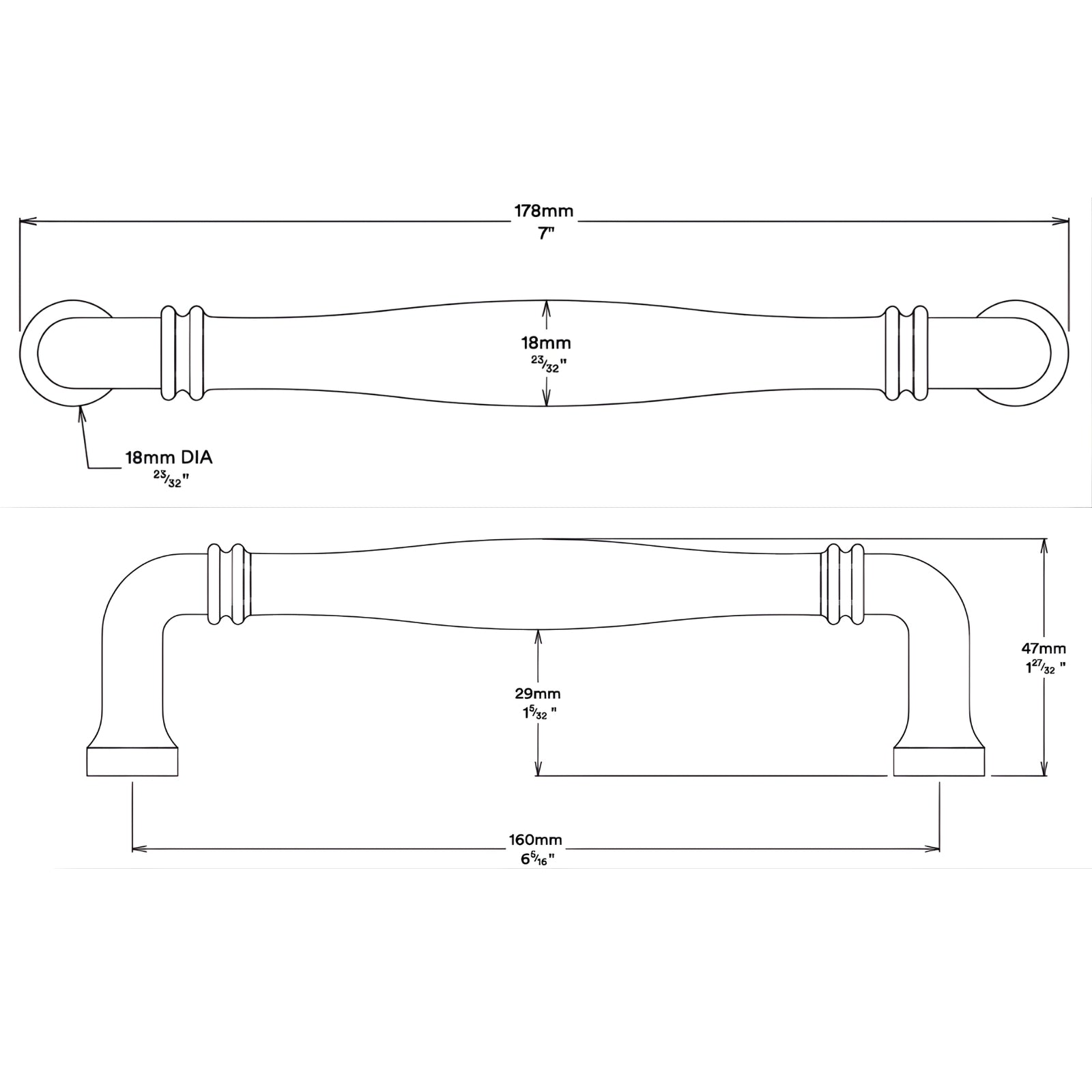 Line Drawing Iver Sarlat 160mm Cabinet Pull Handle Matte Black 21073 - The Blue Space
