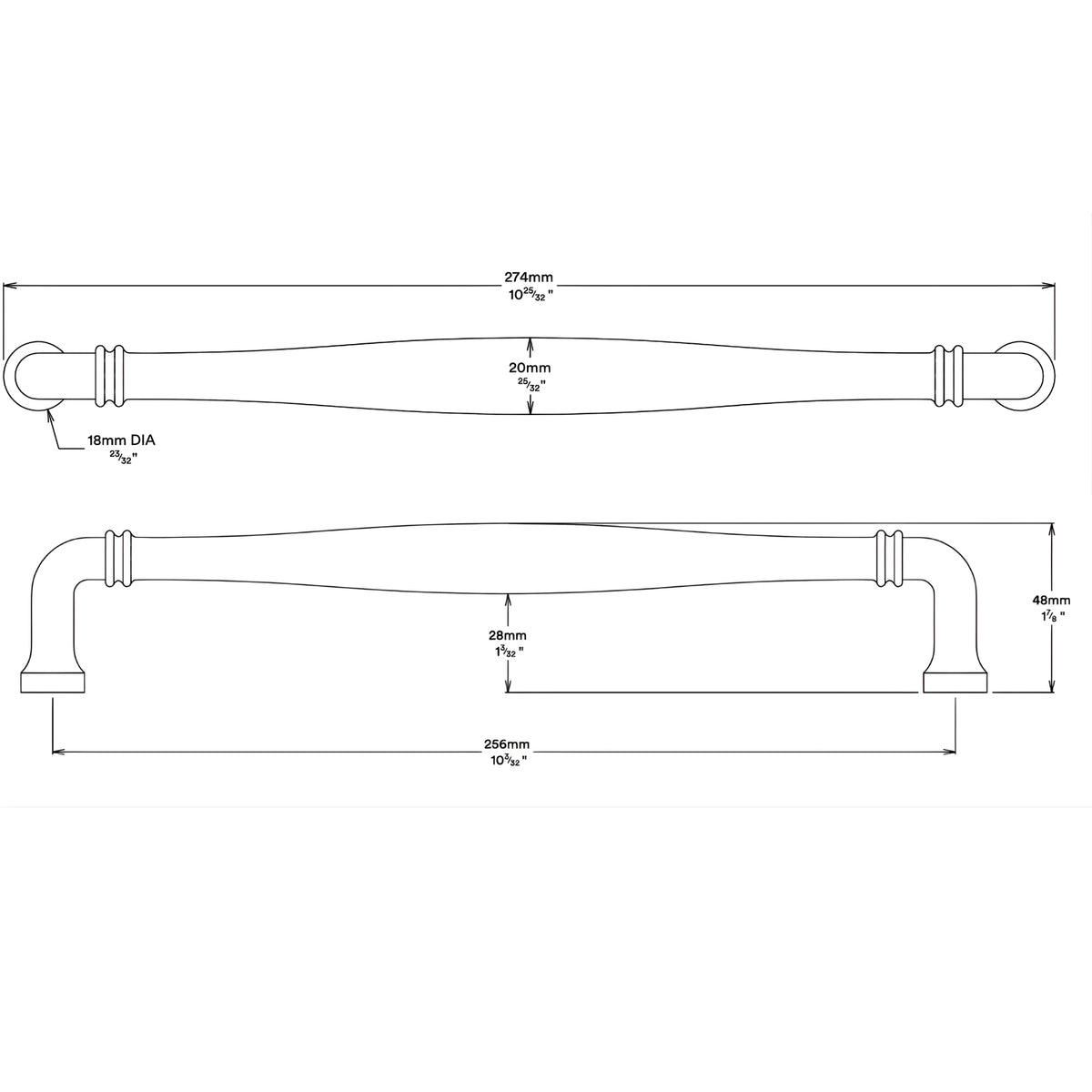 Line Drawing Iver Sarlat 256mm Cabinet Pull Handle Signature Brass 21081 - The Blue Space