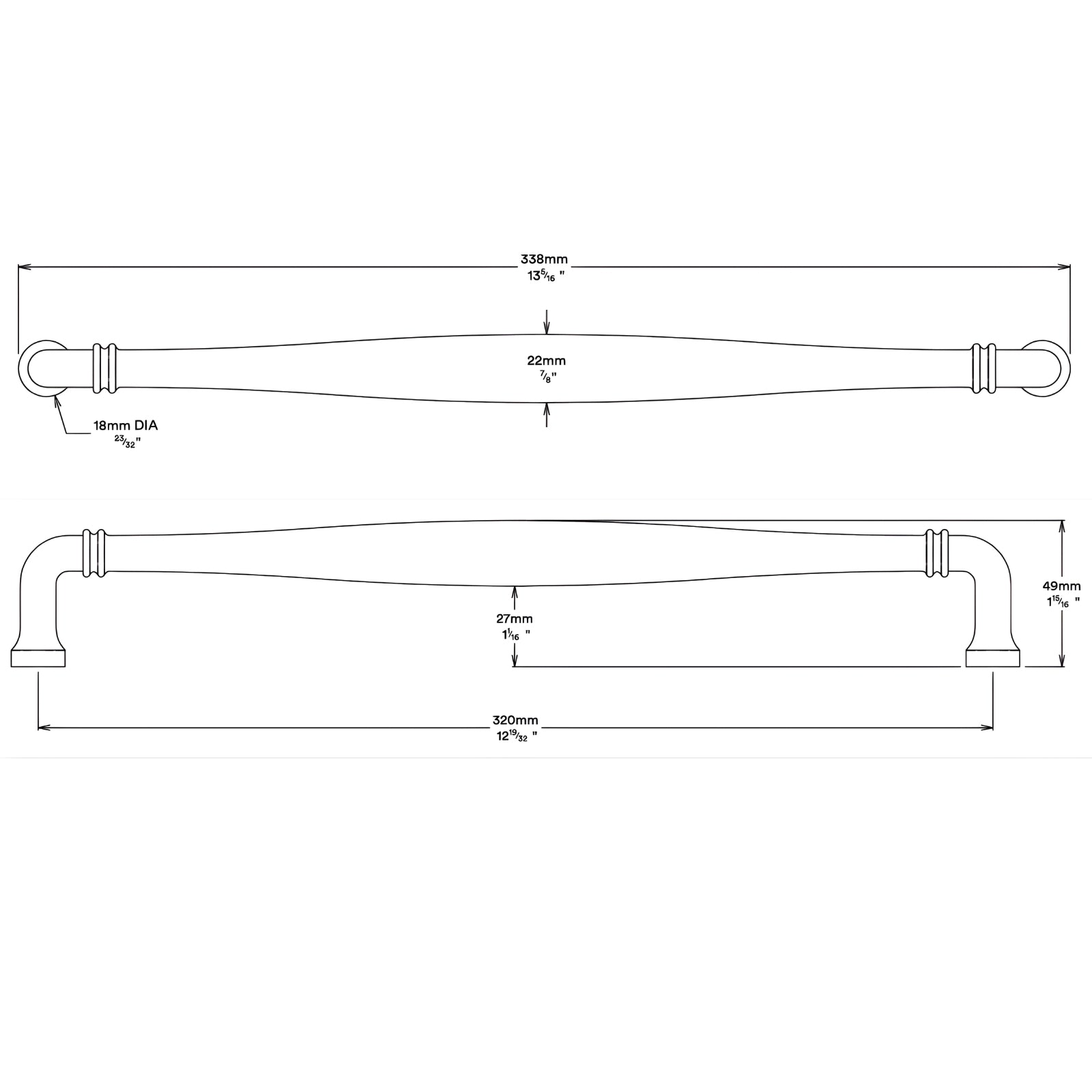 Line Drawing Iver Sarlat 320mm Cabinet Pull Handle Matte Black 21093 - The Blue Space
