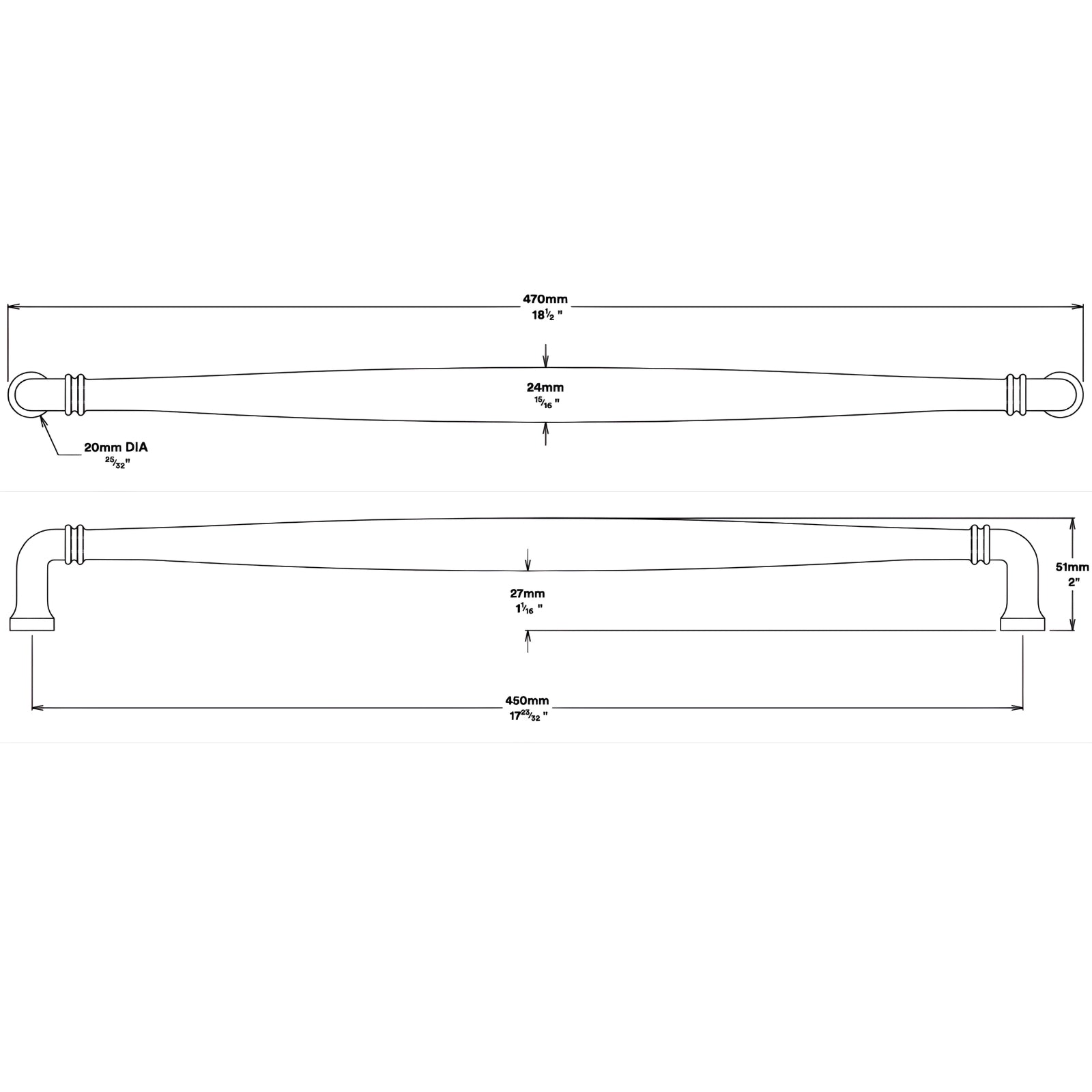 Line Drawing Iver Sarlat 450mm Cabinet Pull Handle Matte Black 21103 - The Blue Space