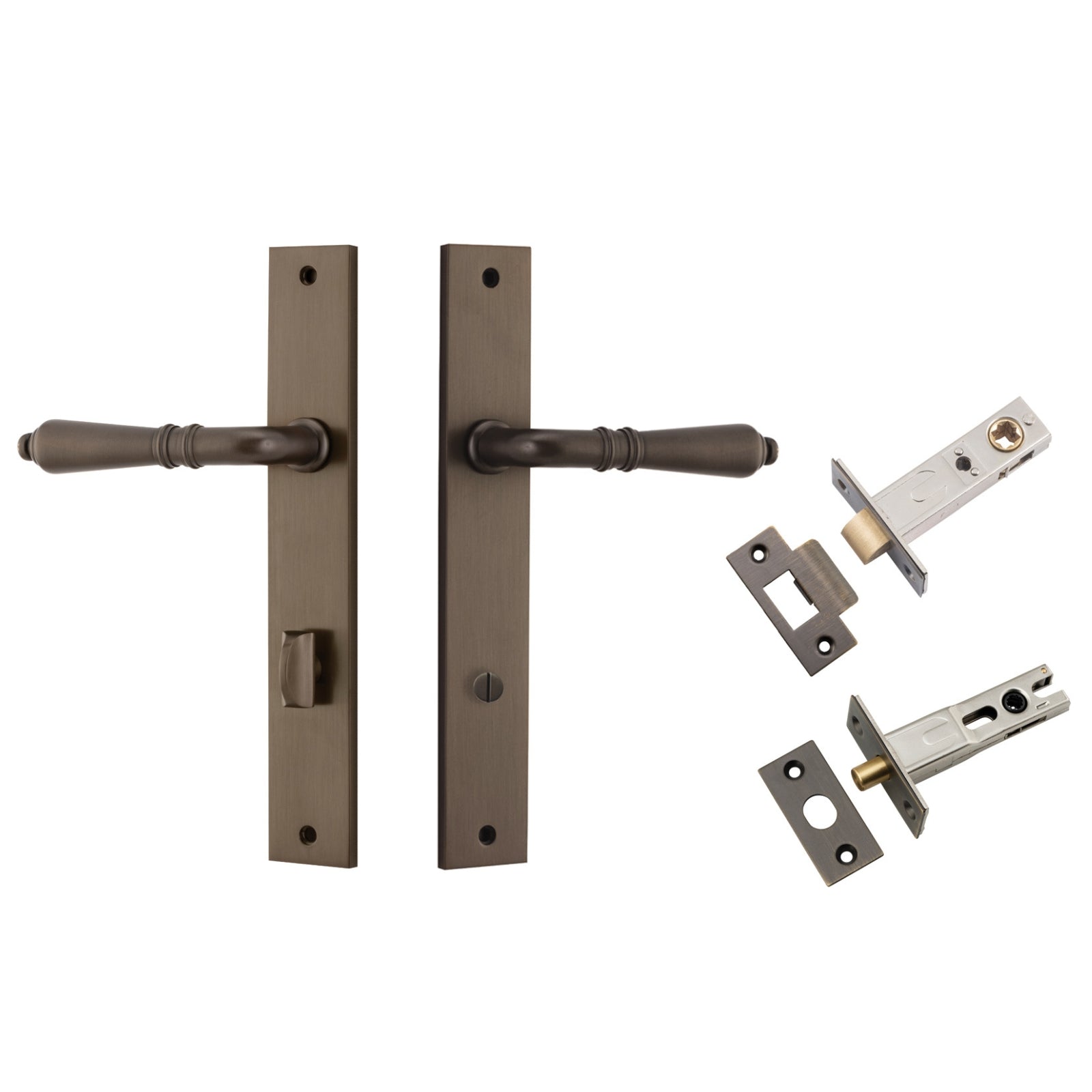 Iver Sarlat Lever Rectangular Backplate Privacy Kit with Privacy Turn Signature Brass 10700KPRIV60 - The Blue Space