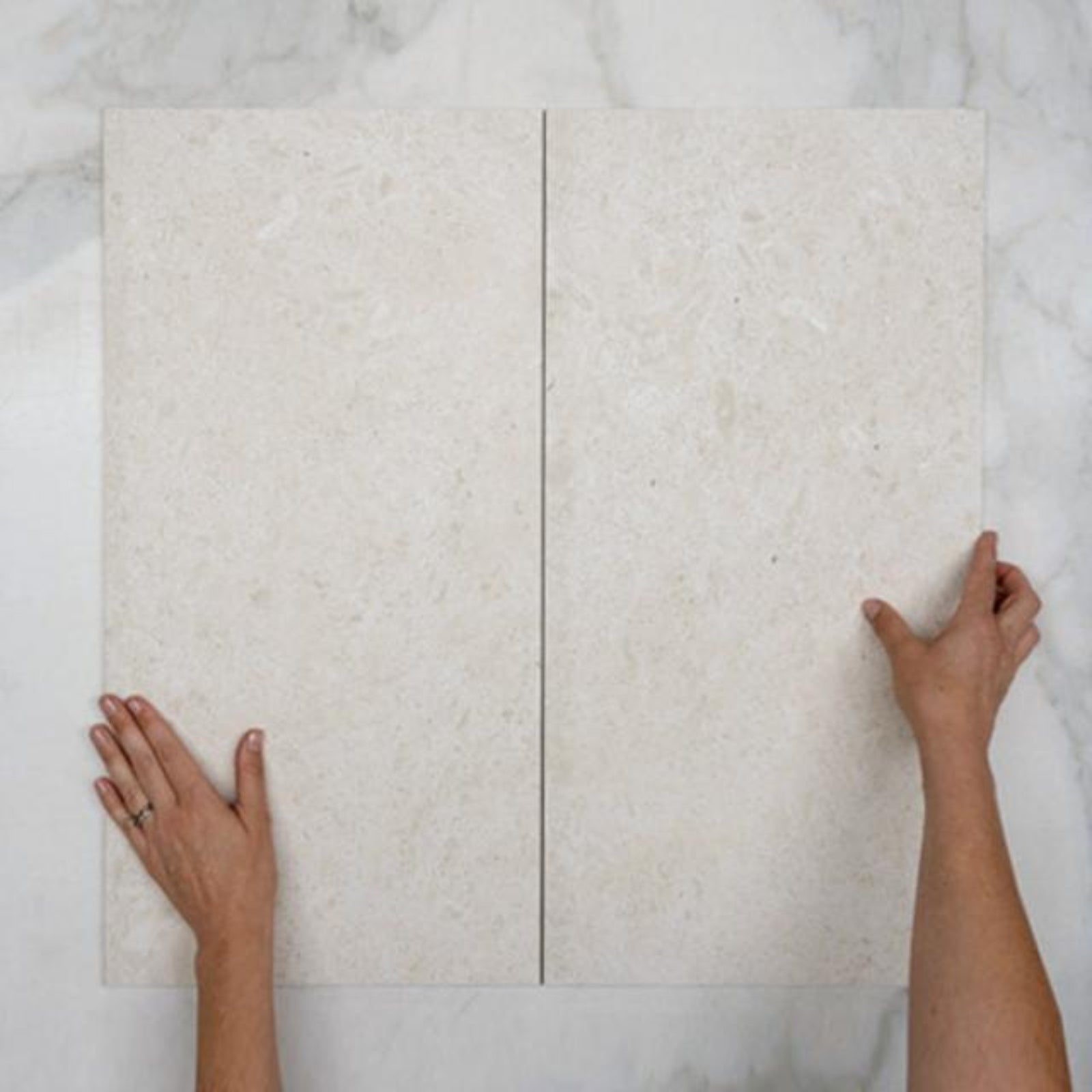 Double With Hand Ivory Myra Limestone Tile Matt 300 x 600 x 10mm Porcelain - The Blue Space