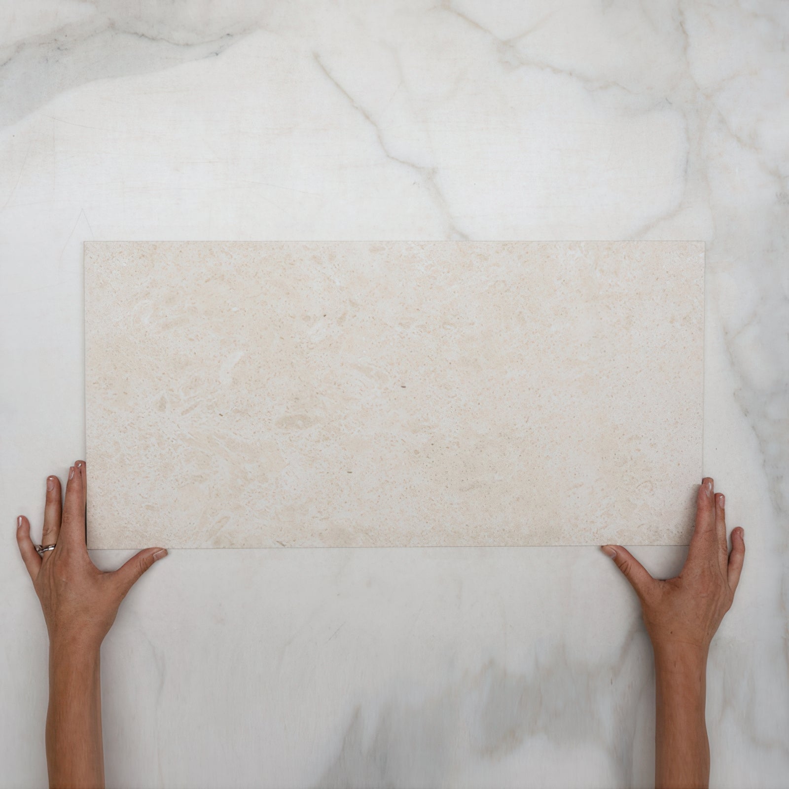 Single With Hand Ivory Myra Limestone Tile Matt 300 x 600 x 10mm Porcelain - The Blue Space