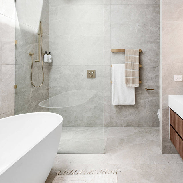 Ivory Tilly Tundra Stone Tile Matte Tech Grip 600 x 600 x 10mm Porcelain | The Blue Space