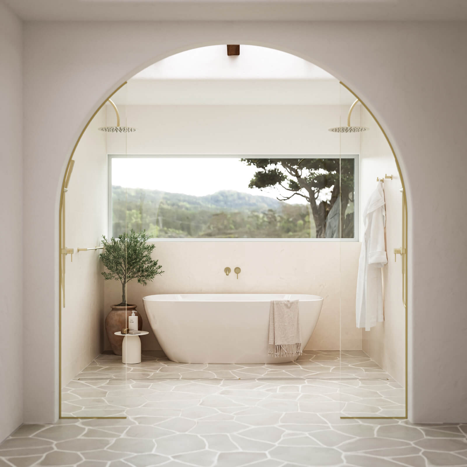 Ivory Valerie Travertine Tile P4 Tech Grip Porcelain Crazy Pave | The Blue Space