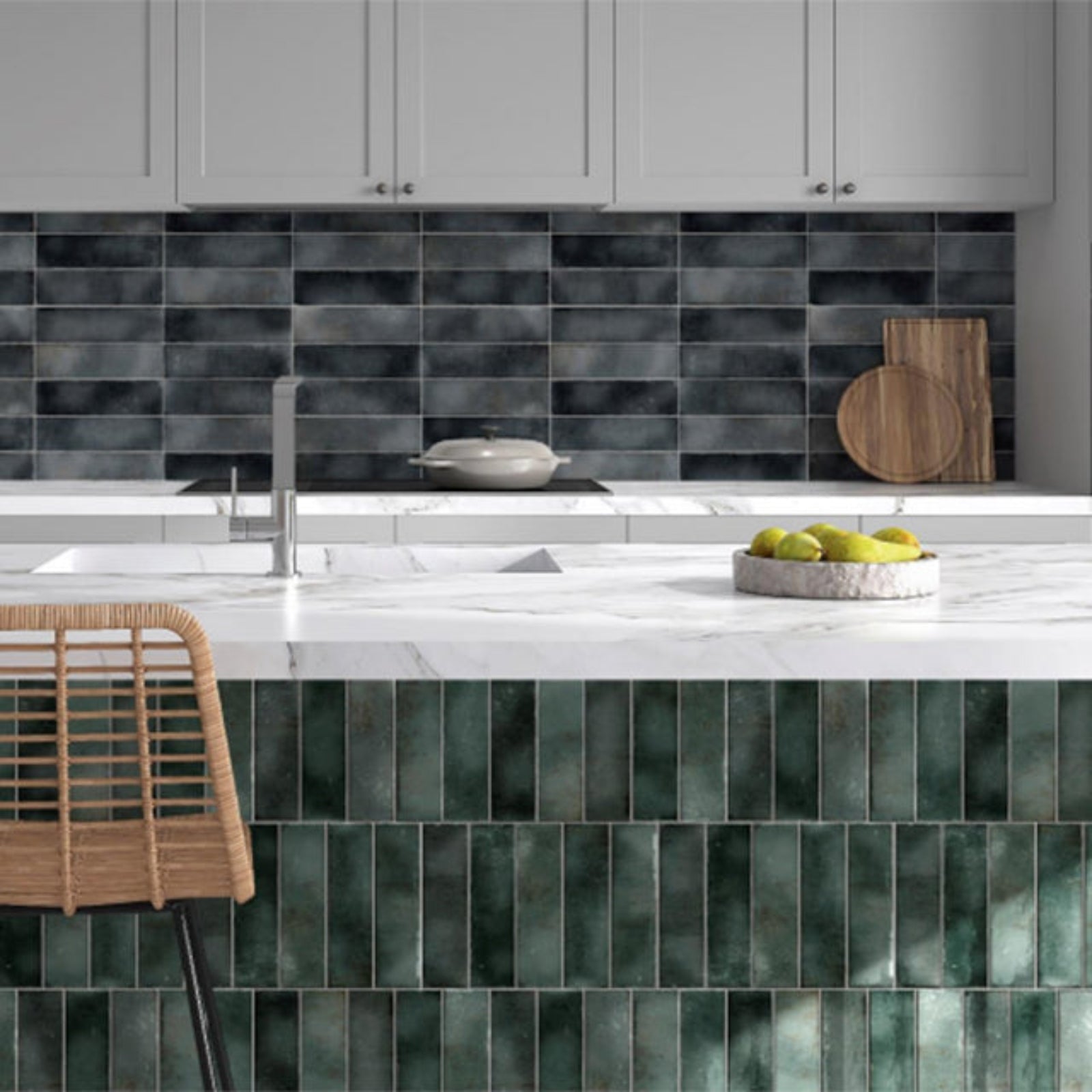 Jade Green Leon Spanish Subway Tile Gloss 69 x 240mm Ceramic | The Blue Space