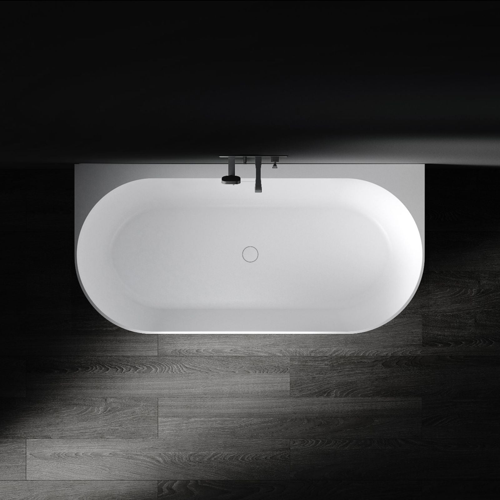Top Kaskade Eleni VX105-1700 Back to Wall Stone Bath with Overflow VX105-1700-NIK8699NA - The Blue Space