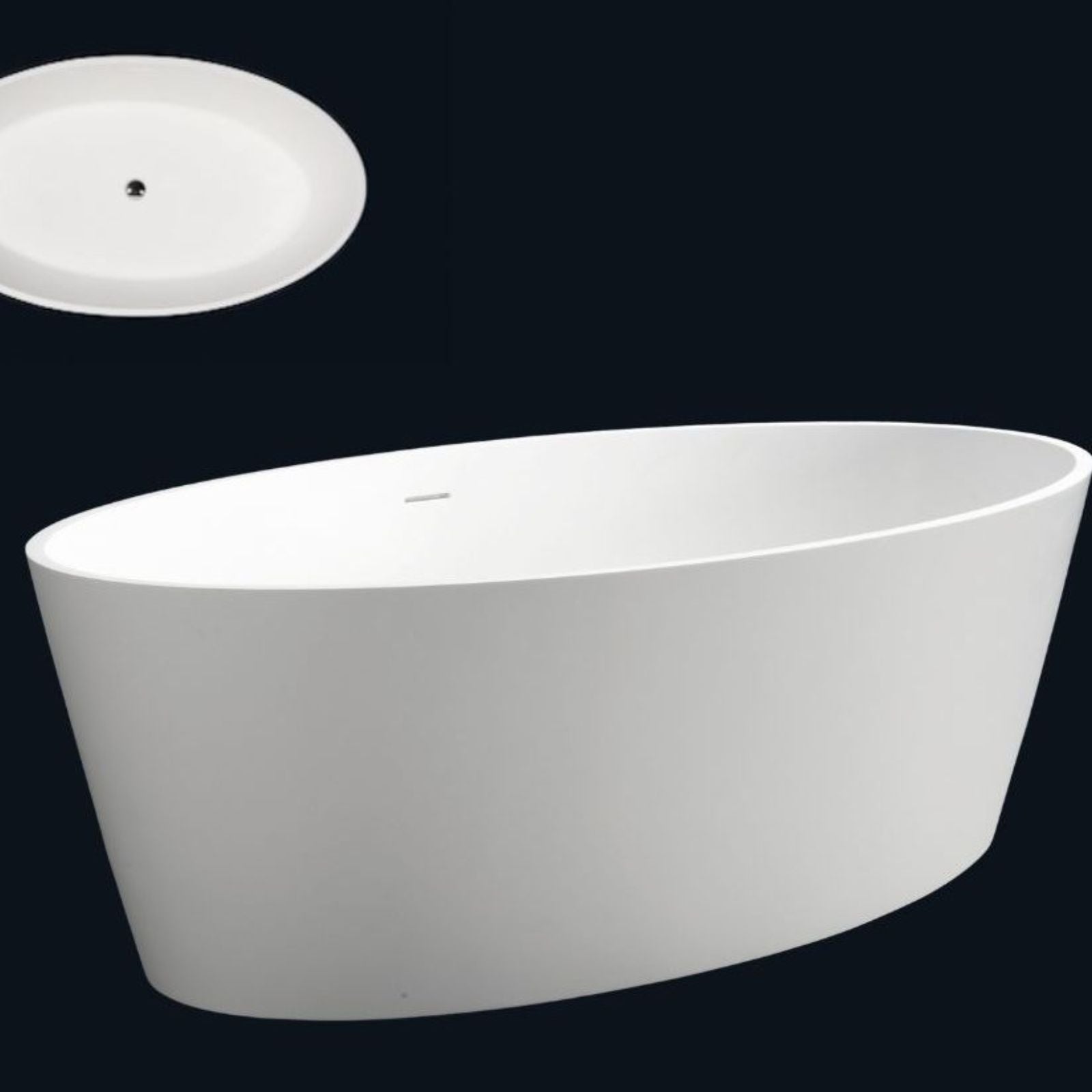 Angle Kaskade Lyka Freestanding Oval Stone Bath Matte White 1600mm VX15-1600 - The Blue Space