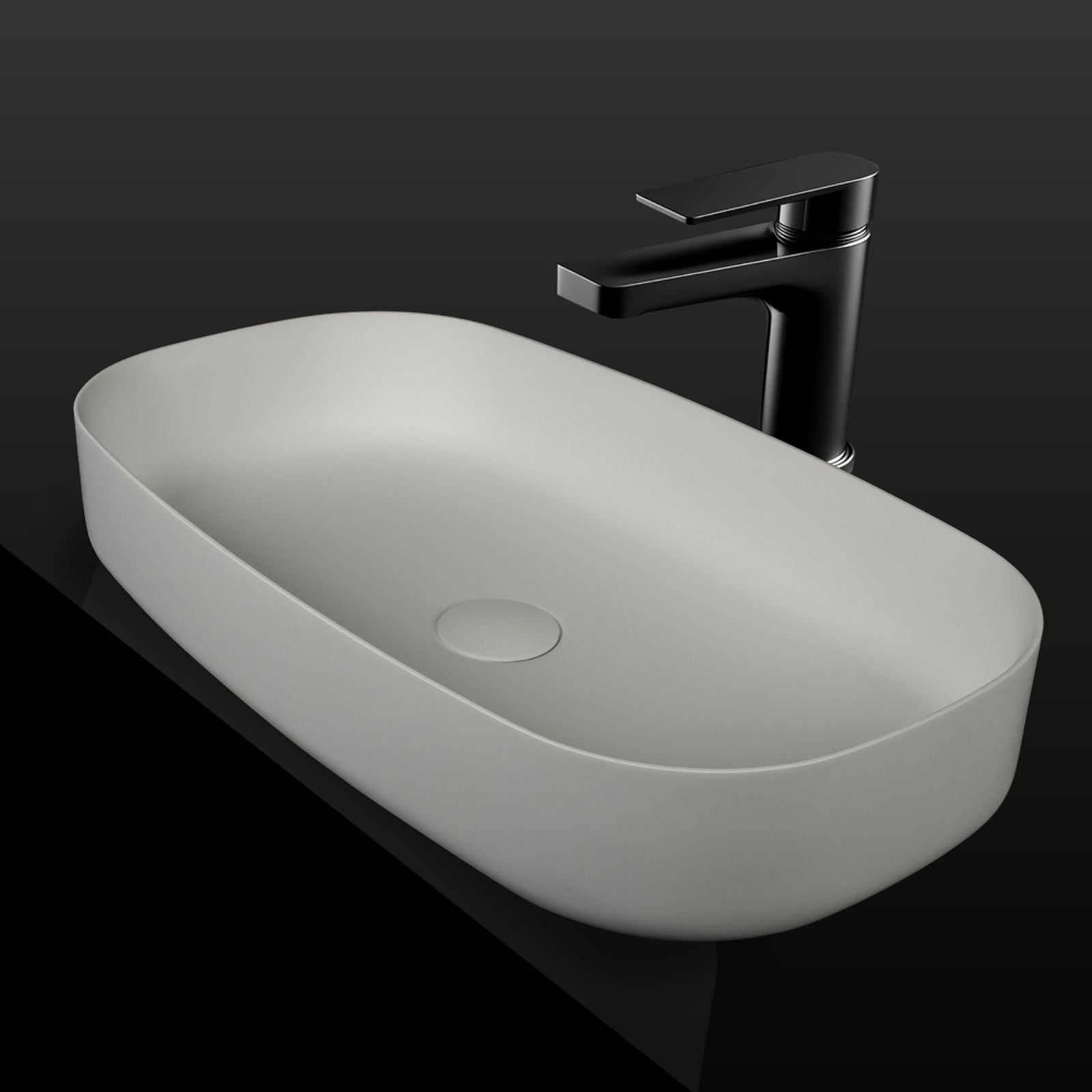Lifestyle 1 Kaskade Turin Oval Benchtop Stone Basin Matte White 650mm VXA77 - The Blue Space